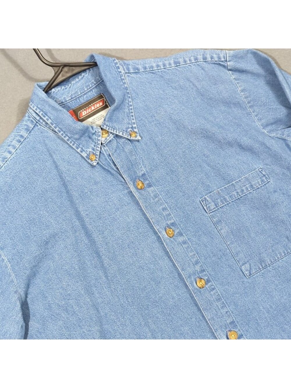 Dickies Denim Shirt Men's L Blue Long Sleeve Button Down Pocket Workwear